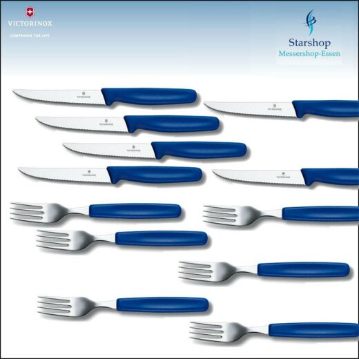 Victorinox Tafelbesteck 12 tlg. ,blau (Steakmesser + Gabel)