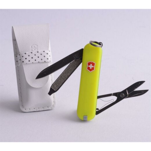 Victorinox Classic - Stay Glow + weiße Ledertasche