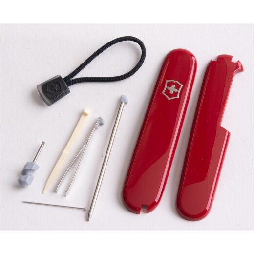 Victorinox Ersatzteil-Set „Plus“ für 91 mm Messer mit roten Schalen und schwarzer Kordel