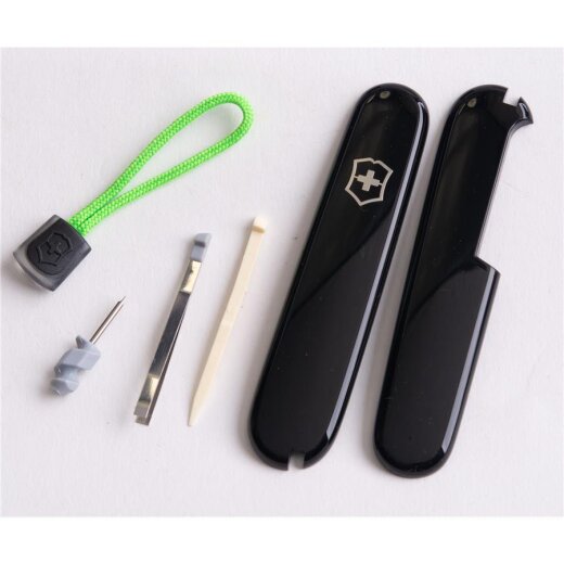 Ersatzteil-Set für 91 mm Offiziersmesser von Victorinox mit Camouflage-Schalen und grün/schwarzer Kordel