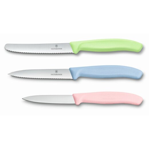 Swiss Classic Gemüsemesser-Set, 3-teilig, rosa, hellblau, hellgrün