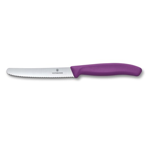 Victorinox Swiss Classic Tomaten- und Tafelmesser 6.7835.C1 mit violettem Polypropylen-Griff und ca. 11 cm Wellenschliff-Klinge